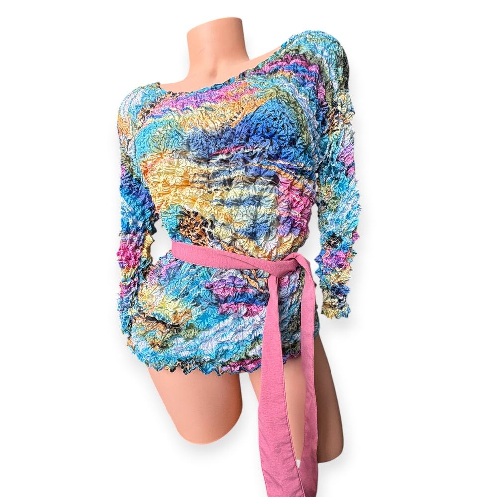 Crinkle Top One size vibrant popcorn bubble shirt abstract rainbow animal print